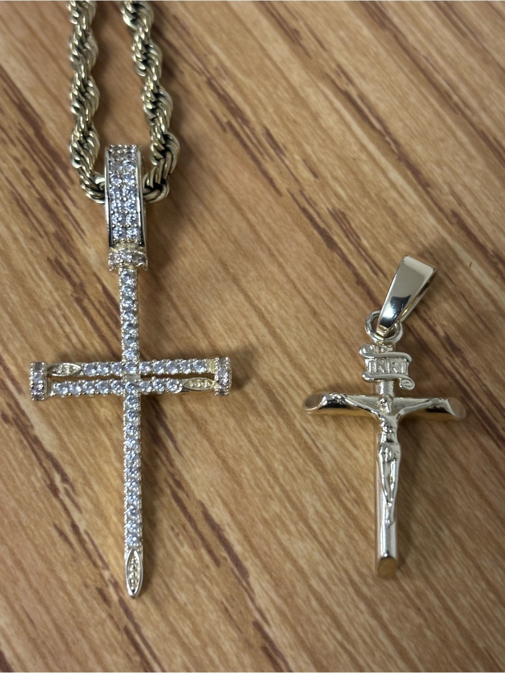 Gold-Tone CZ Cross Pendant Necklace - Men Accessories Jewelry
